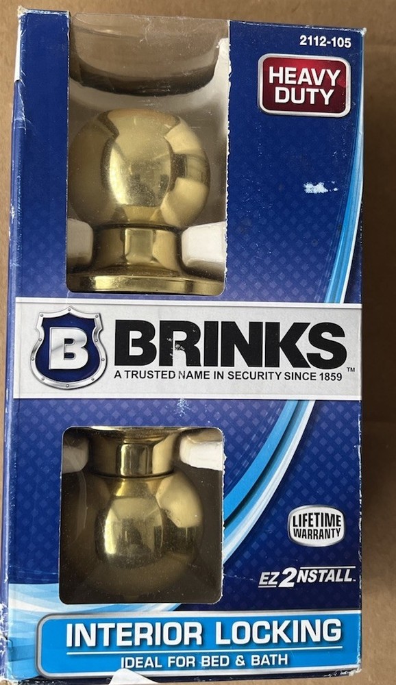 BRINKS Heavy Duty INTERIOR LOCKING Door Knob w/ key Bed & Bath Polished Brass