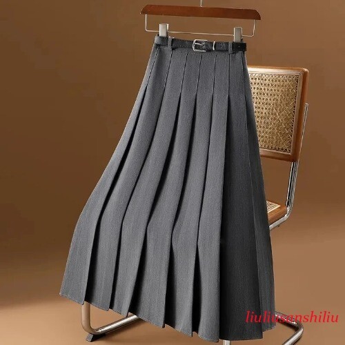 Folds Office Casual High Waist A-line Loose Women's Skirt Mid-Calf Long Skirts