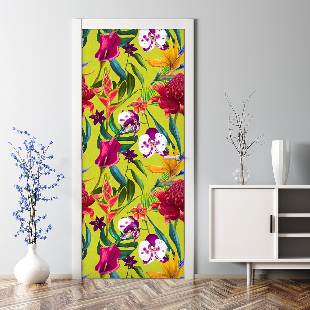 Bubble Free Door sticker Secret Garden Pansies Floral Colourful Flowers Pansy
