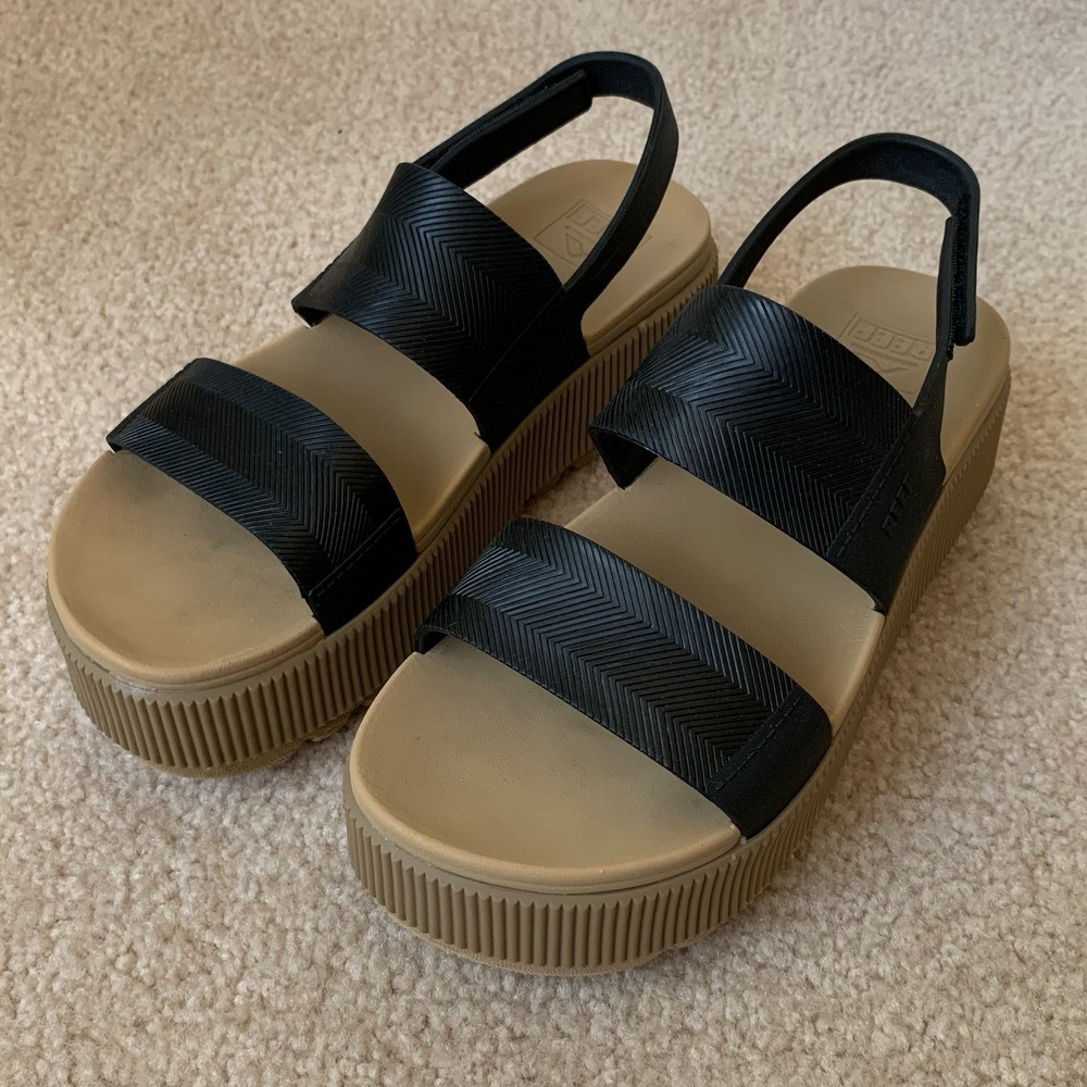 Reef Women’s Water Vista Higher Platform Sandals Sz 8 Black Adjustable Slingback