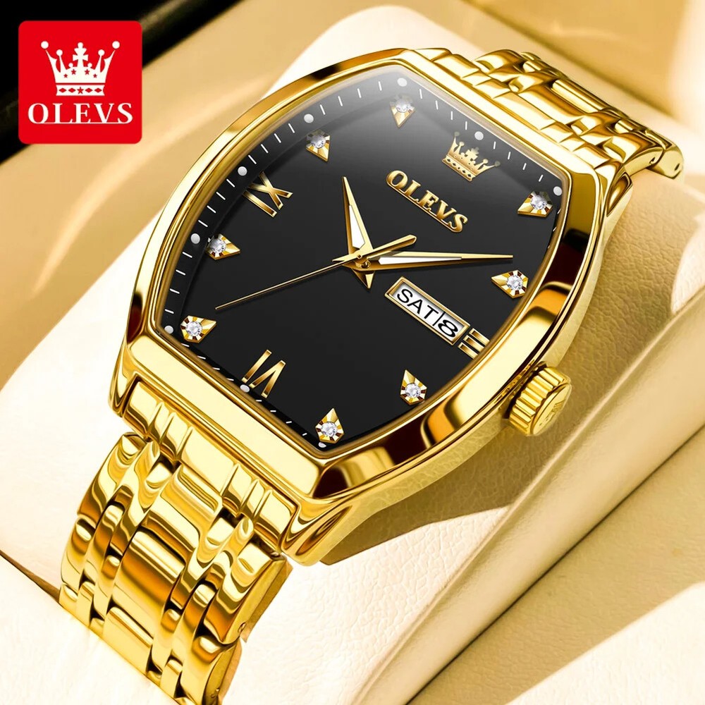 Luxury Mens Tonneau Quartz Watch Waterproof Top Brand Original Design
