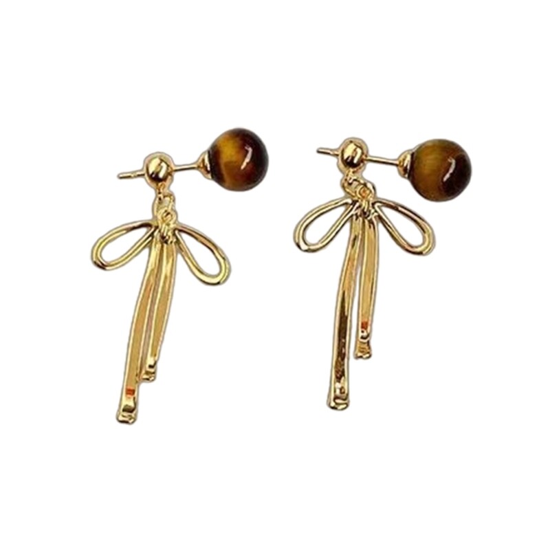 Elegant Eye Bead Ear Studs Versatile Bowknot Shaped Drop Earring Ornament