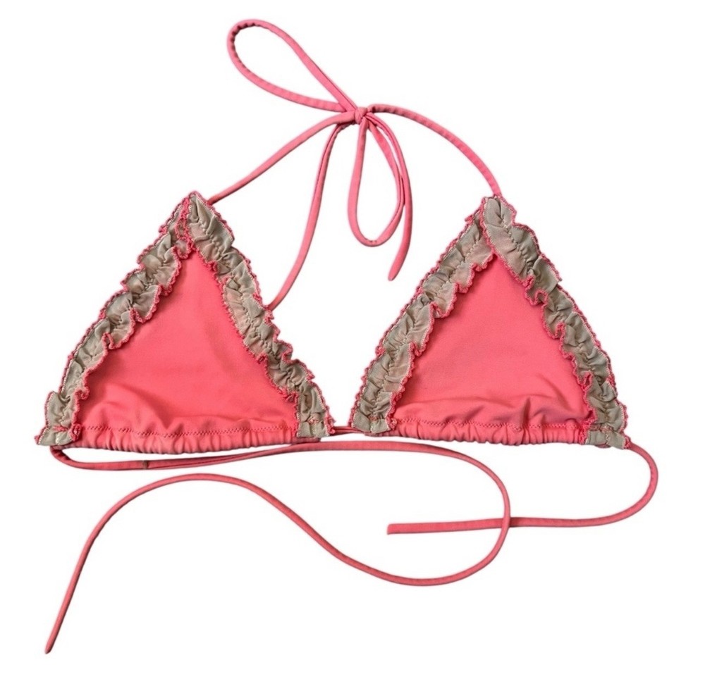Victoria’s Secret Coral Pink Tan Mesh Ruffle Trim Bikini Top Size Small