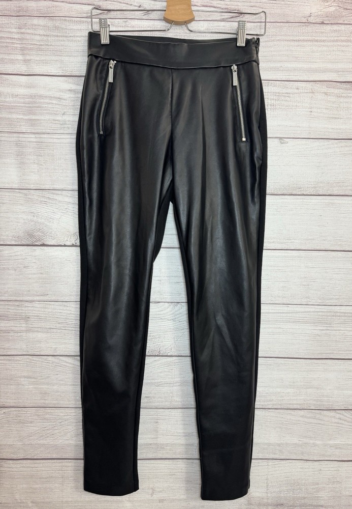 Michael Kors Faux Leather Front Moto Black Leggings Pants ~ MEDIUM ~ Mixed Media