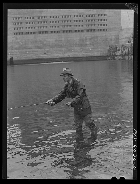 Photo:Norris Dam Tennessee 1942 Fisherman at Base of Dam TVA