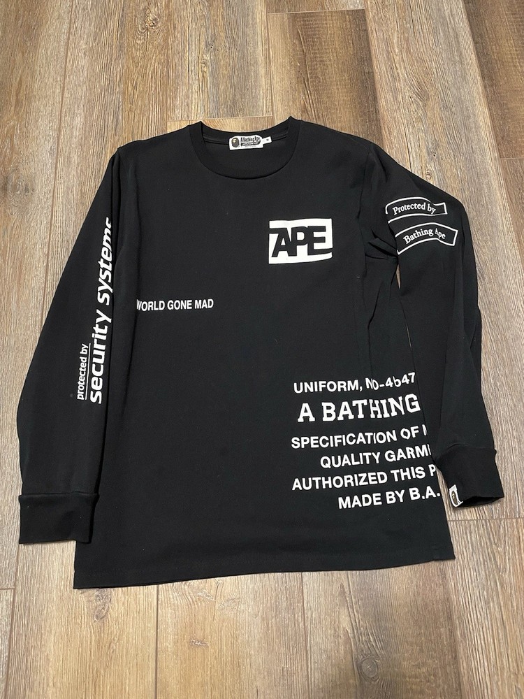 BAPE Military Graphic Long Sleeve Shirt Mens Medium Designer Tee