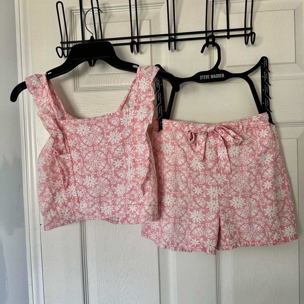 btween Pink Floral 2 Piece Matching Set Top & Shorts Size 10