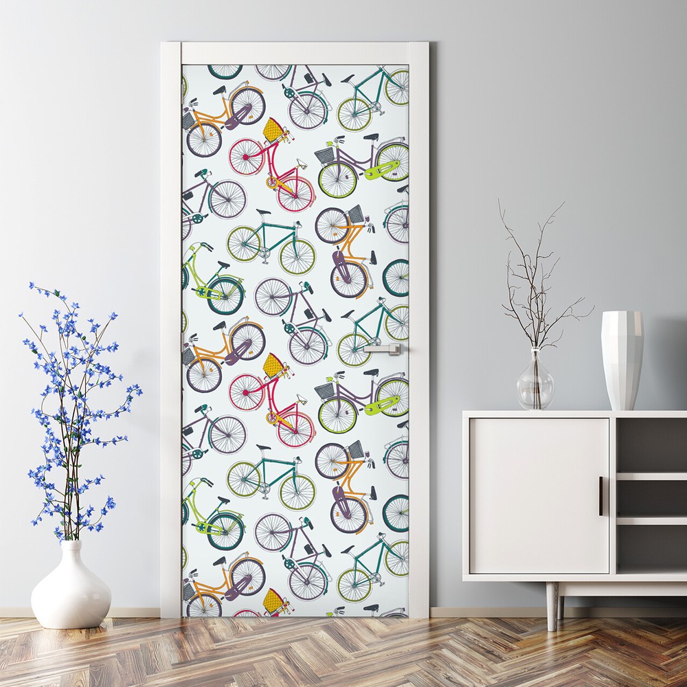 City bikes Bubble Free Door sticker Colourful red green Decal wall decor