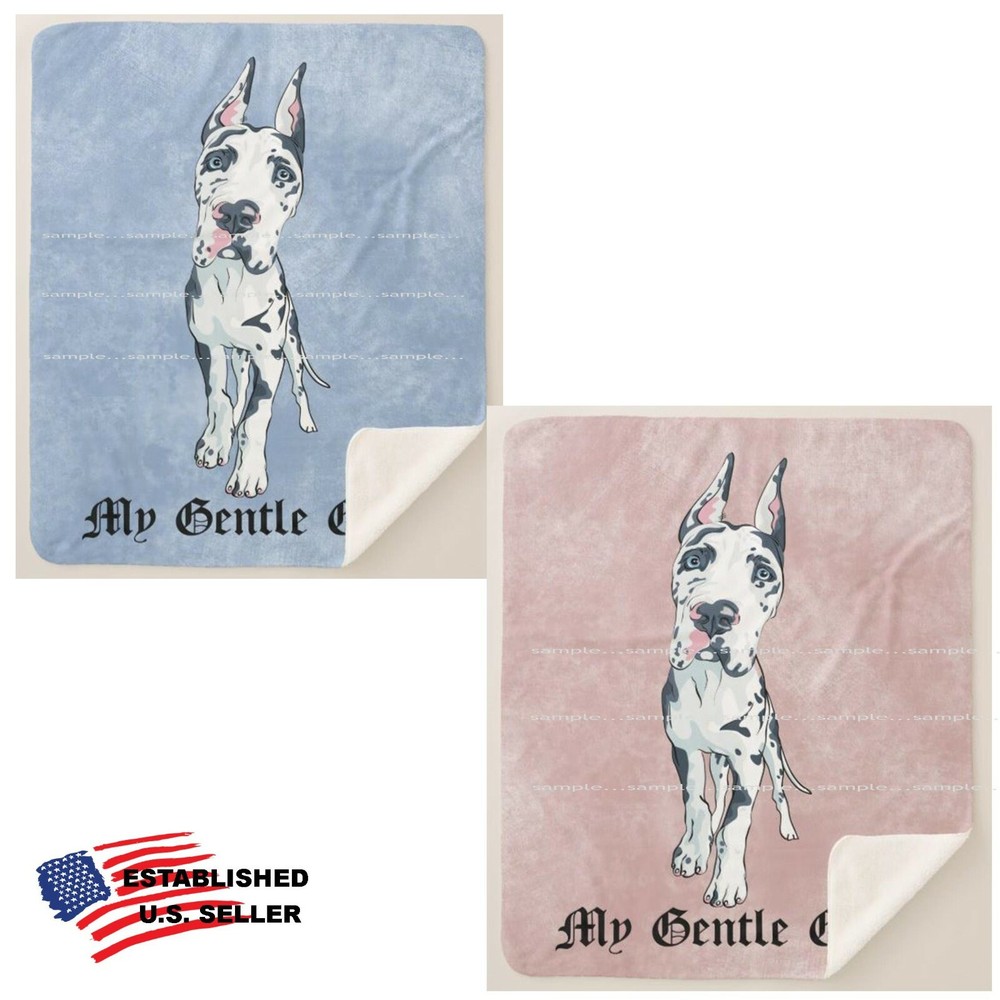 Gentle Giant Harlequin Great Dane Cartoon Sherpa Fleece Blanket