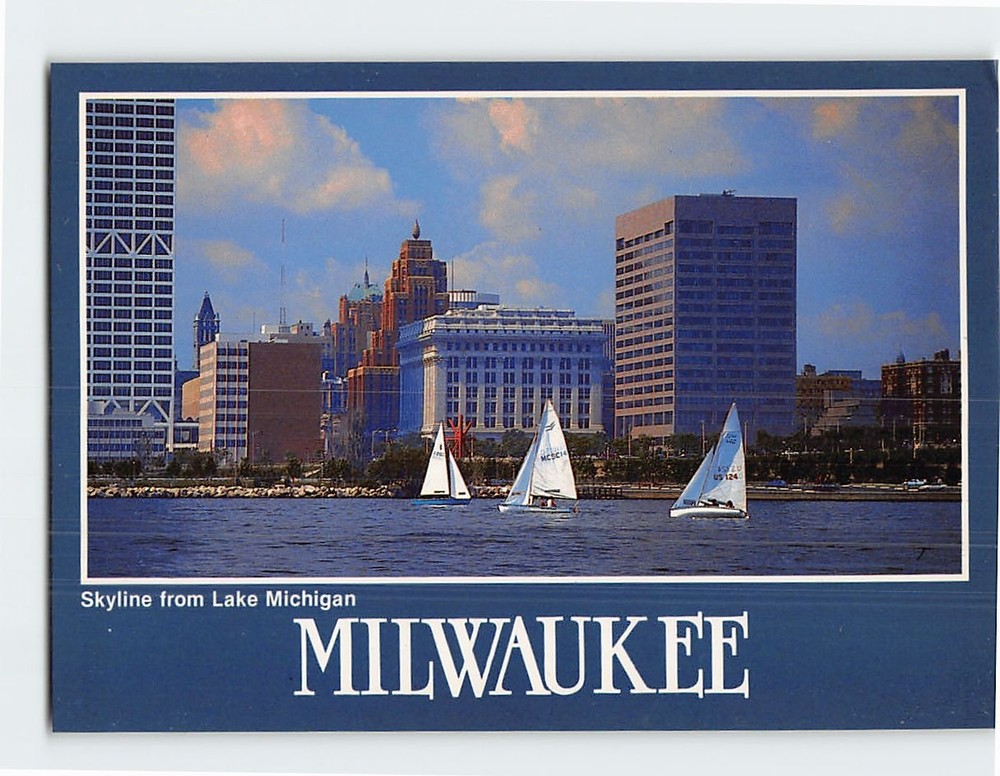Postcard Skyline from Lake Michigan Milwaukee Wisconsin USA