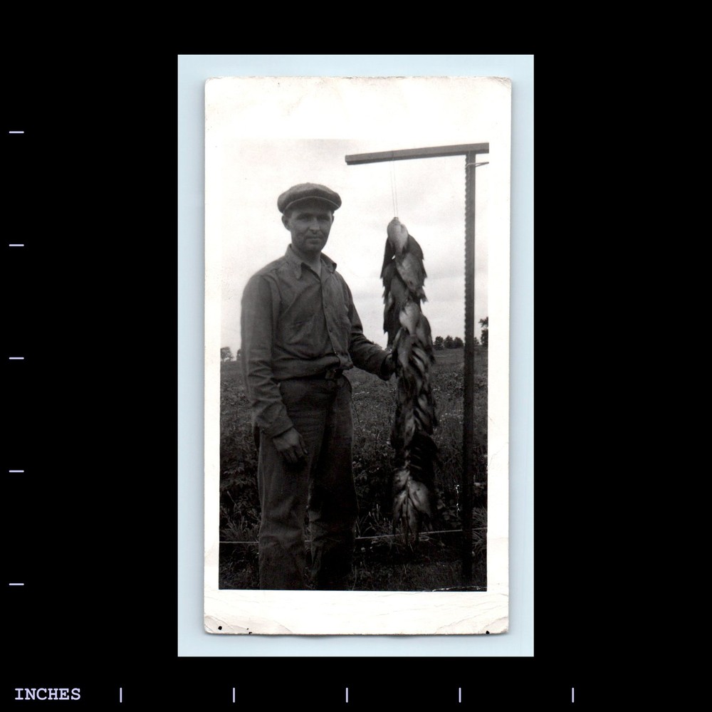Old Vintage Photo MAN WITH FISH CAUGHT FISHING WEARING HAT