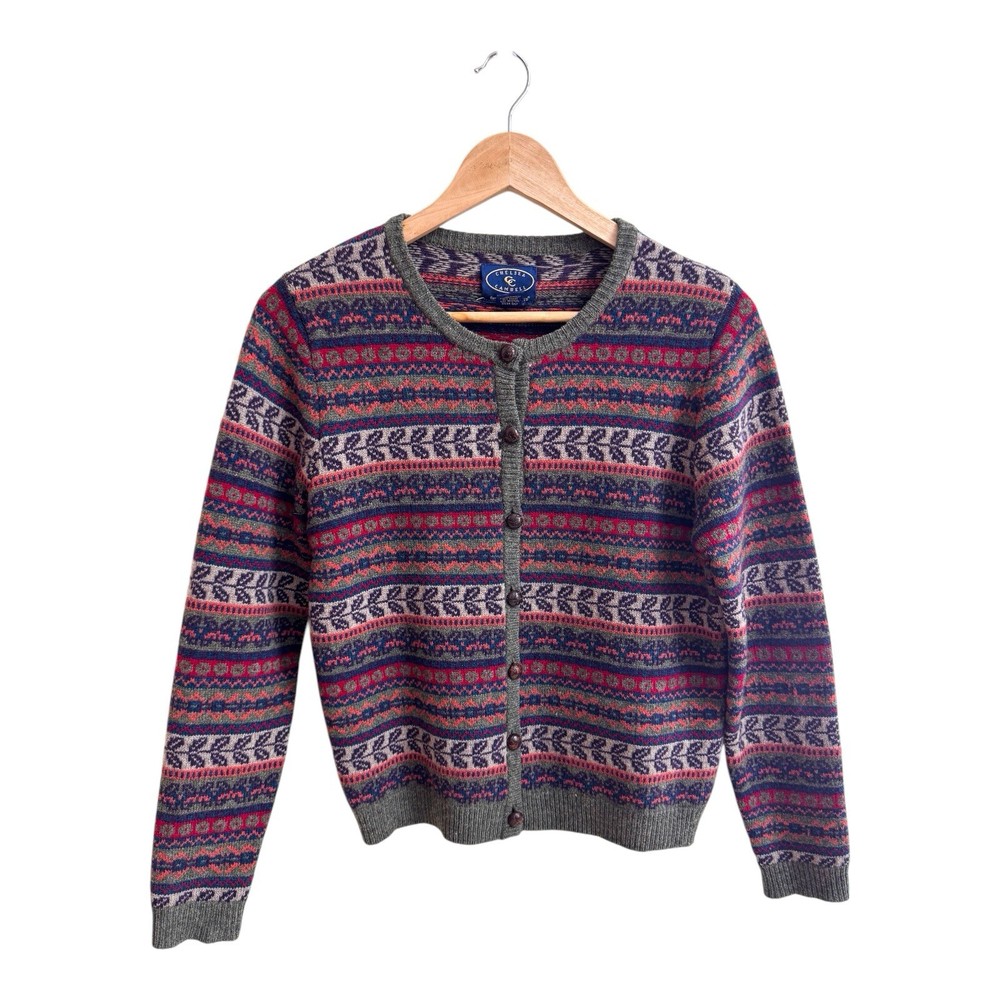 Chelsea Cambell for Charter Club Fairisle Stripe Crew New Cardigan Womens Size S