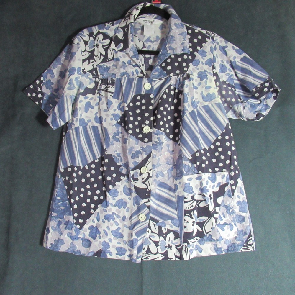 Vintage Improved Living Top Womens XL Blue Graphic Short Sleeve Shirt Granny 80s