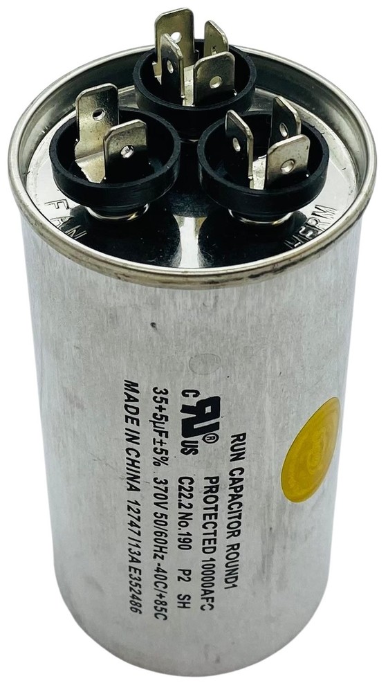 Dual Run Capacitor, Round, 35 + 5 Mfd., 370 Volt, CD35+5X370R