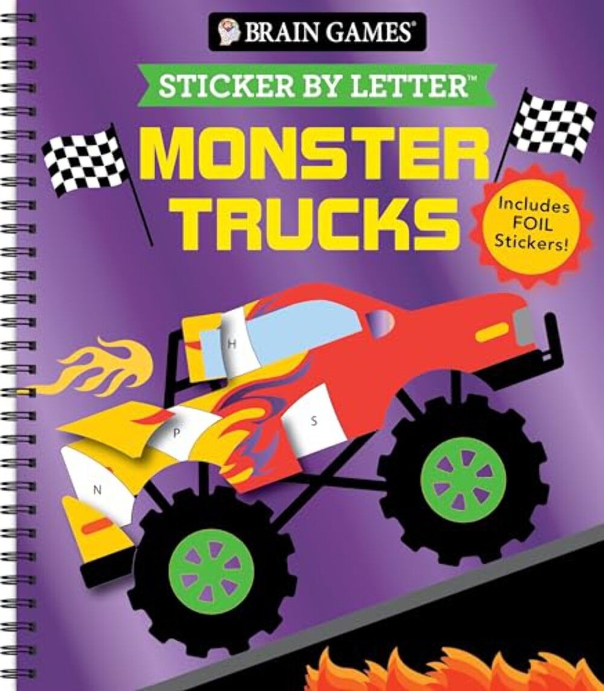 Brain Games - Sticker by Letter: Monster Trucks: Includes 1 Foil Sticker Sheet t