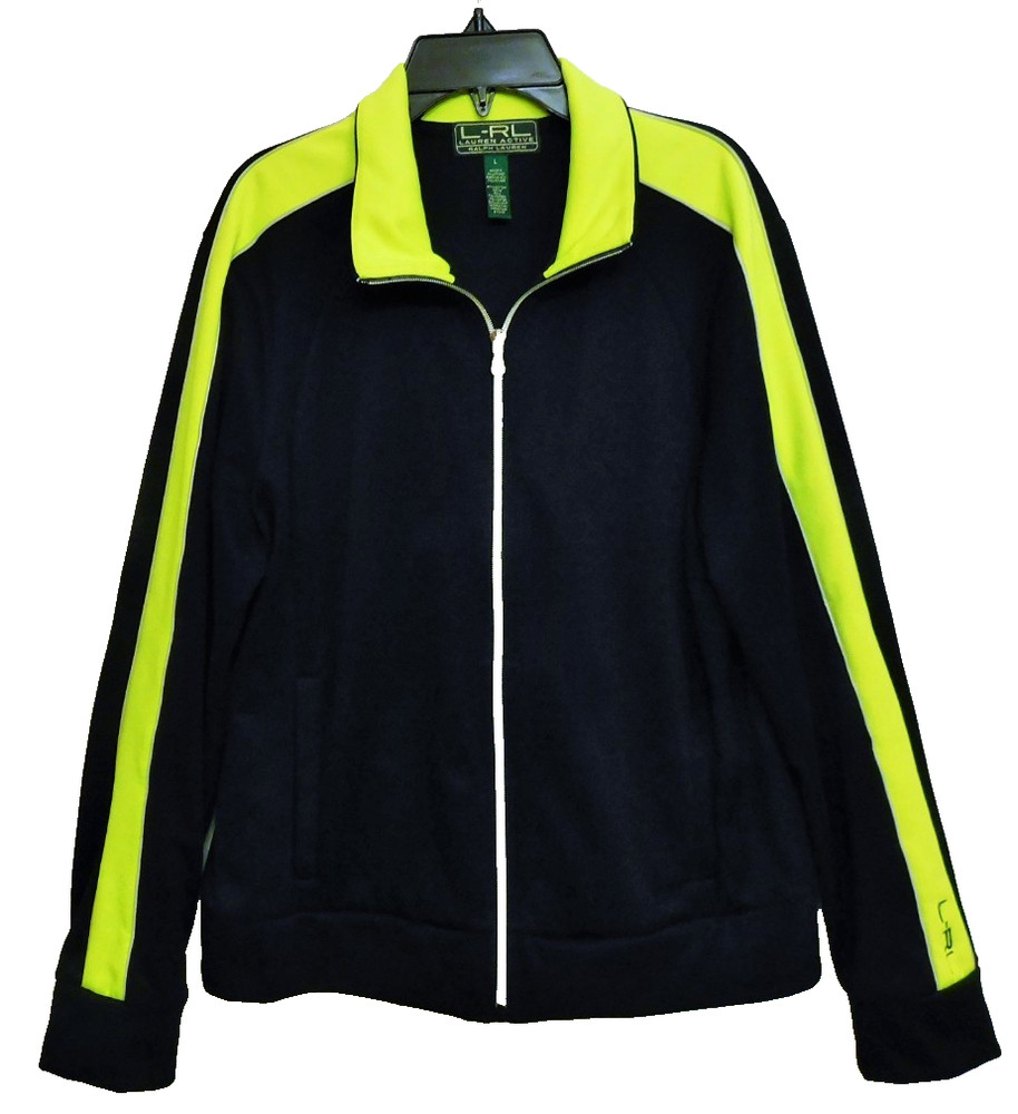 Lauren Ralph Lauren Women's Black & Lemon Green Zip Up Activewear Jacket Size L