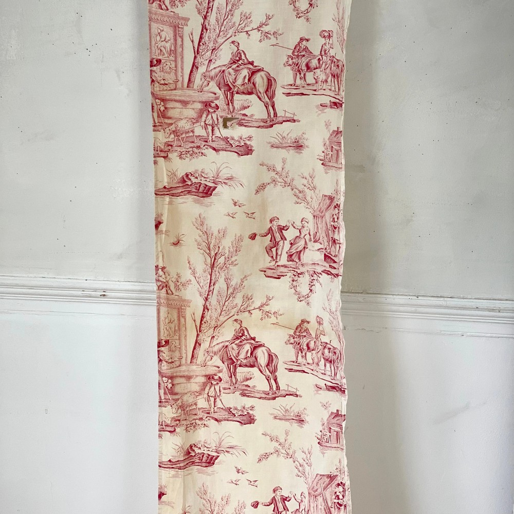 Antique French toile fragment late 1800s-1900 historical fabric farmhouse cotta