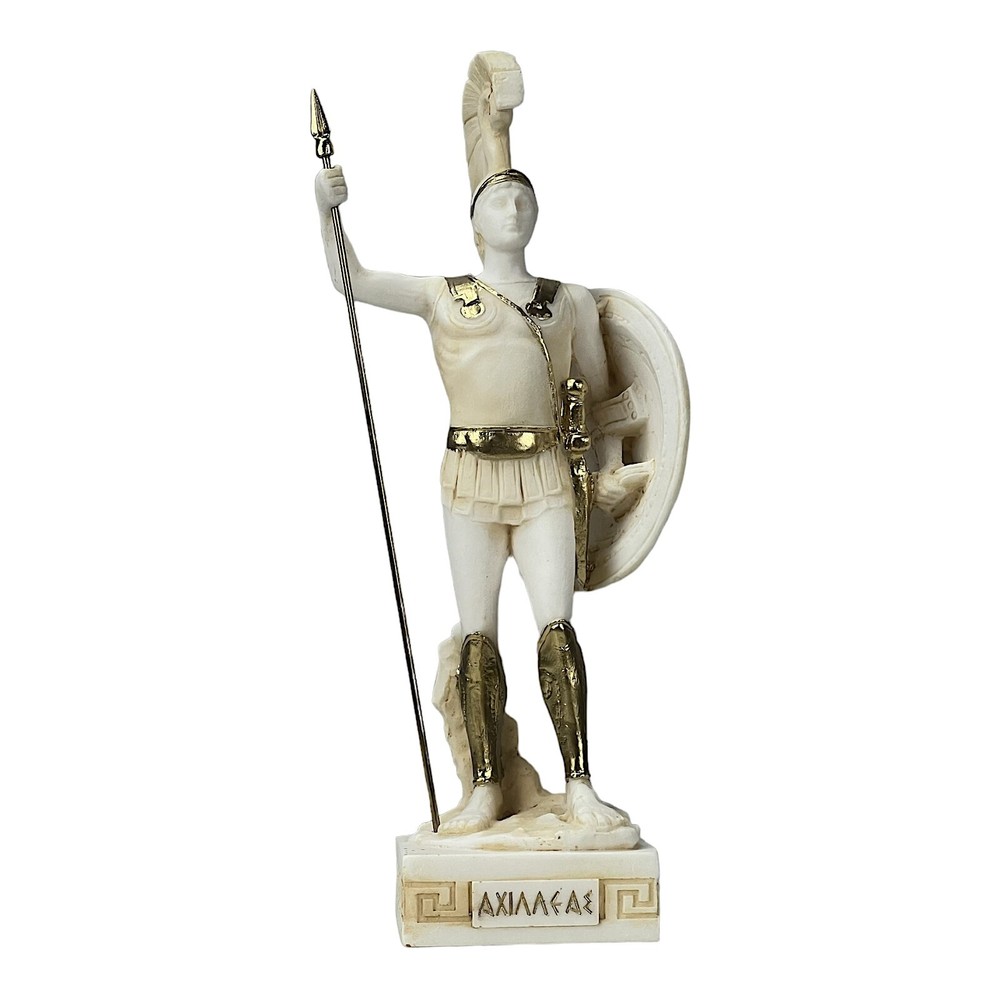 Achilles Trojan War Hero King with Shield and Spear Statue Sculpture-image