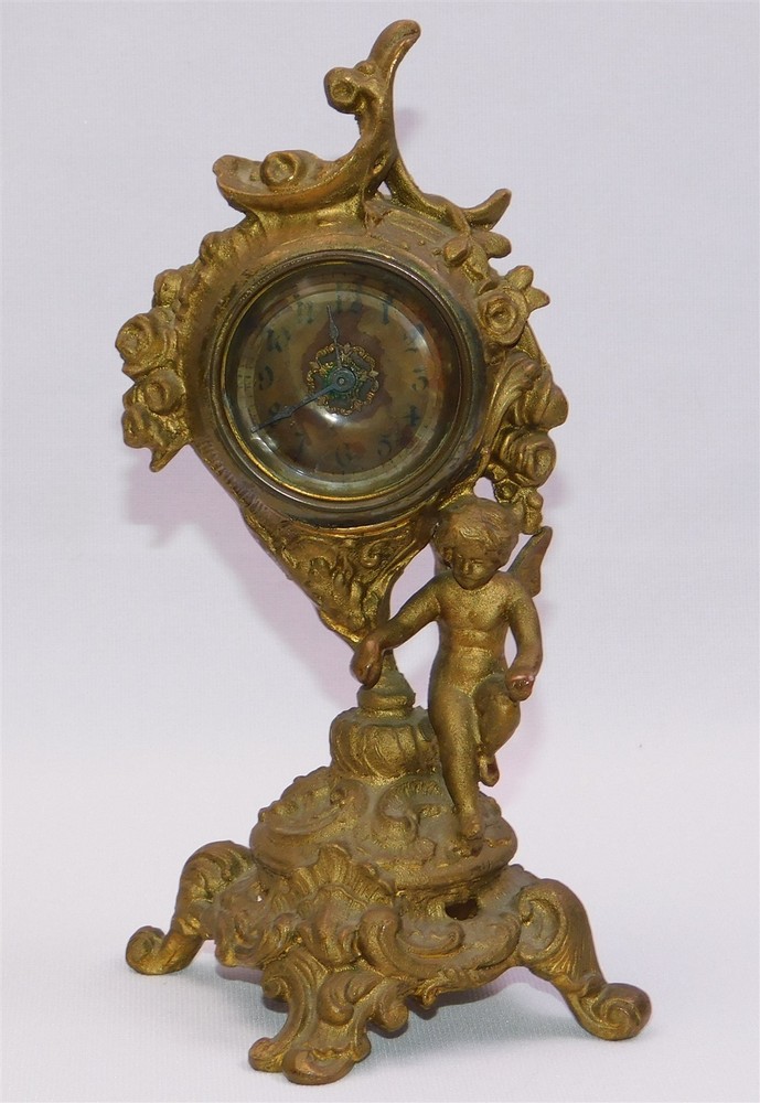 Antique Western Clock Co Art Nouveau Cherub Victorian Gold Gilt 8.5