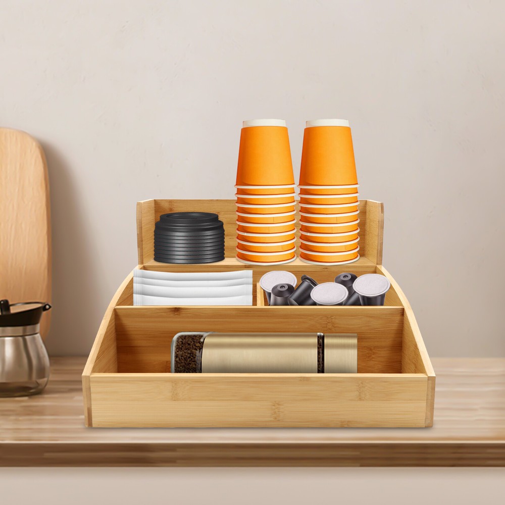 3 Shelf Bamboo Coffee Bar Organizer Countertop Tea Station Condiment Organizer