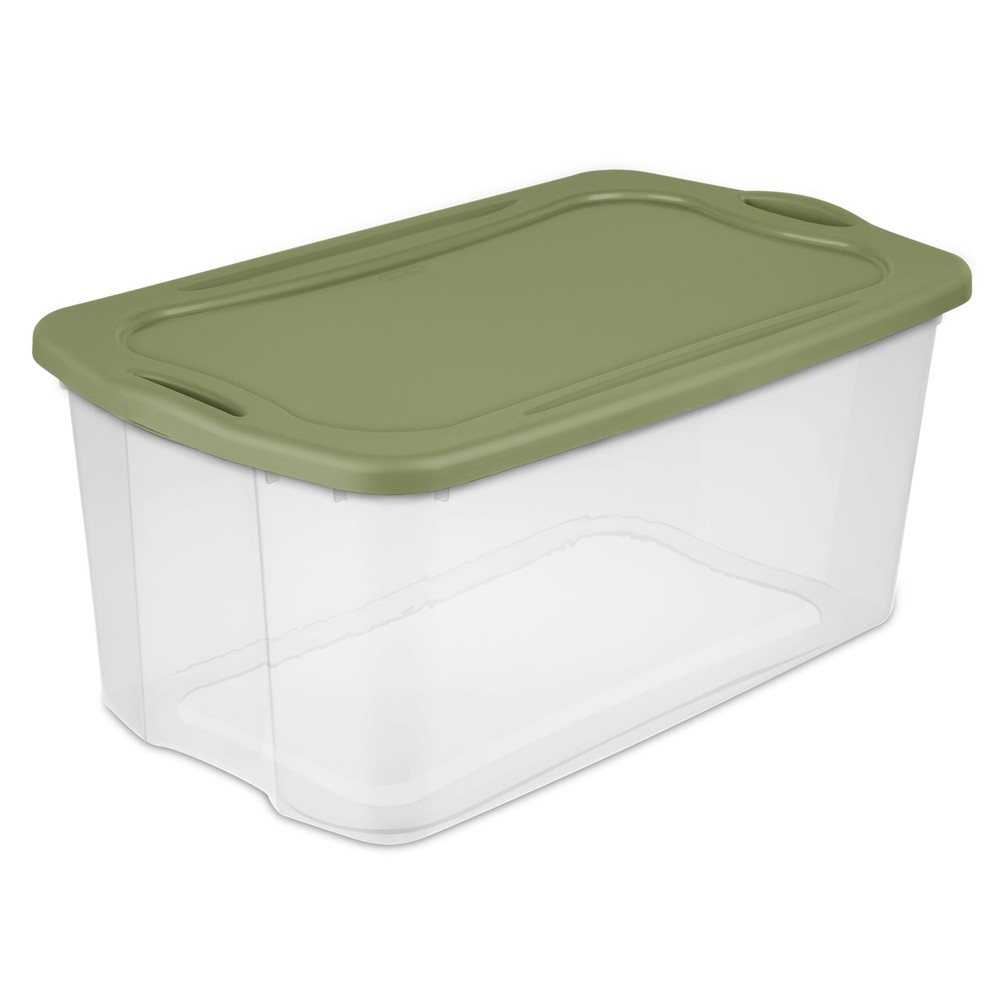120 Quart Clear Plastic Storage Bin with Full-Grip Handles in Green - EZ Carry Design