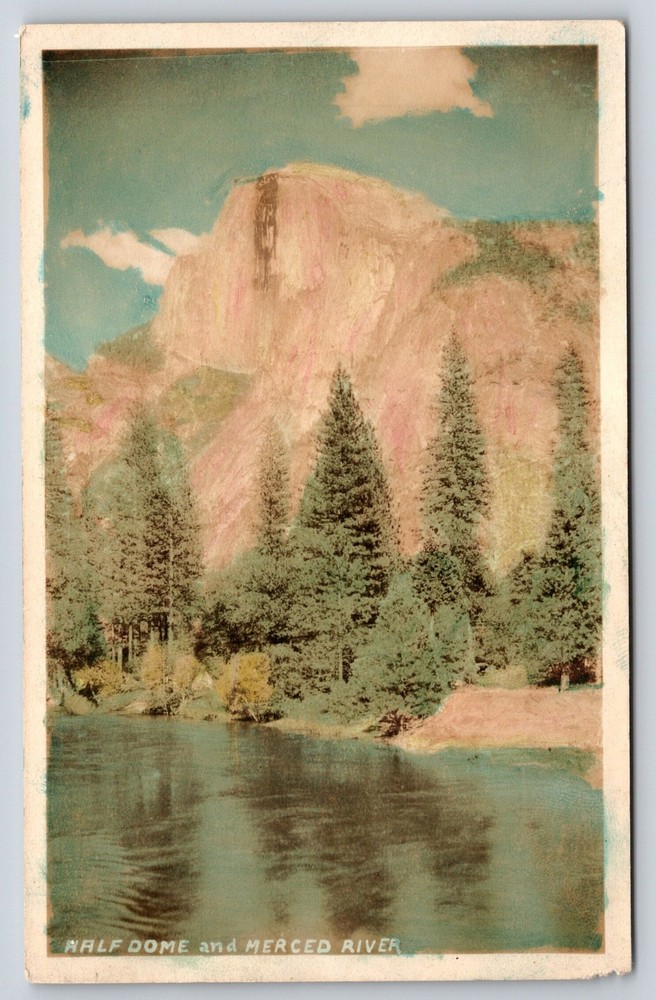 RPPC~CA~Yosemite Natl Park~Half Dome~Merced River Shoreline Scene~1930s Postcard