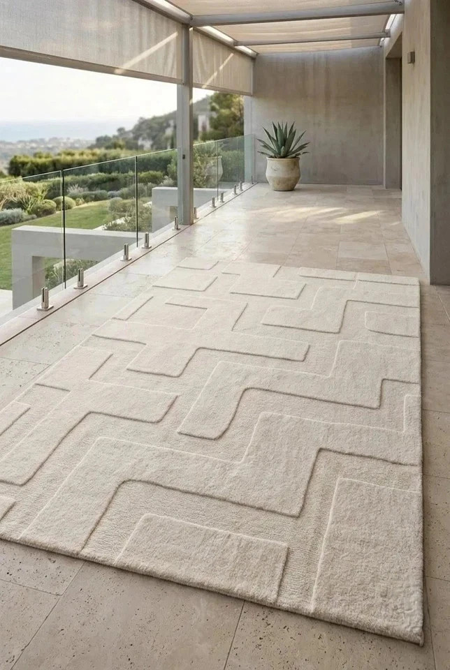 Luxury Hand Tufted Wool Rug Cream Geometric Modern Area Rug Scandinavian Carpet