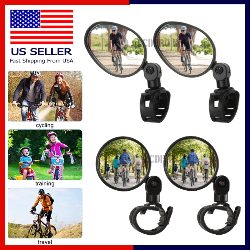 2X Bike Mirror Rotaty Round MTB Road Handlebar Bicycle Rear View Glass Cycling