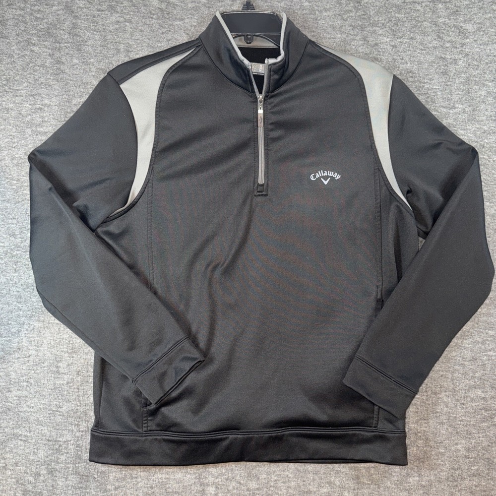 Callaway Men Performance Fleece 1/4 Zip Long Sleeve Pullover Top Golf Black Sz M