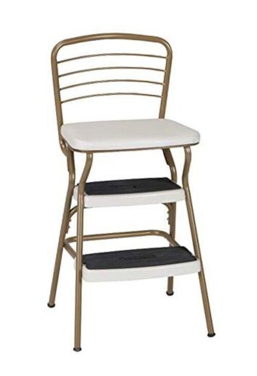 Stylaire Retro Chair + Step Stool with Flip-Up Seat  & Cream Gold Flip Up Seat