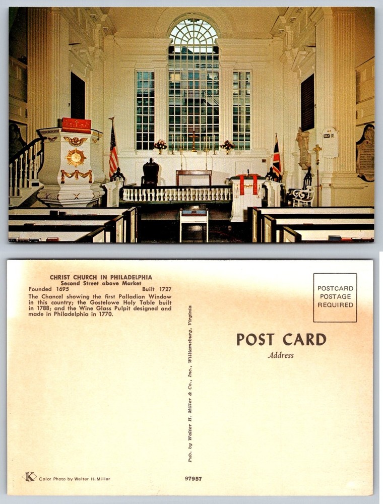Christ Church Philadelphia Interior Palladian Window Postcard Unposted