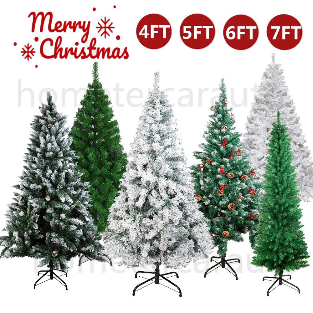 4-7ft Artificial Christmas Tree Green Bushy Spruce Hinged Tree & Metal Stand US