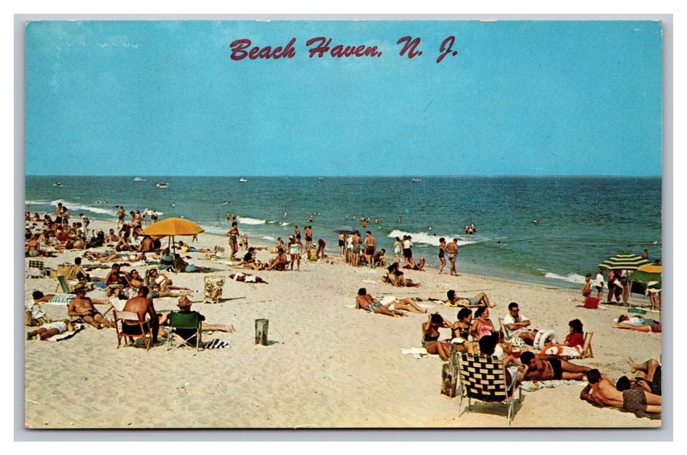 Beach Haven, NJ New Jersey, Beach Bathing Scene, Chrome Postcard Posted 1961