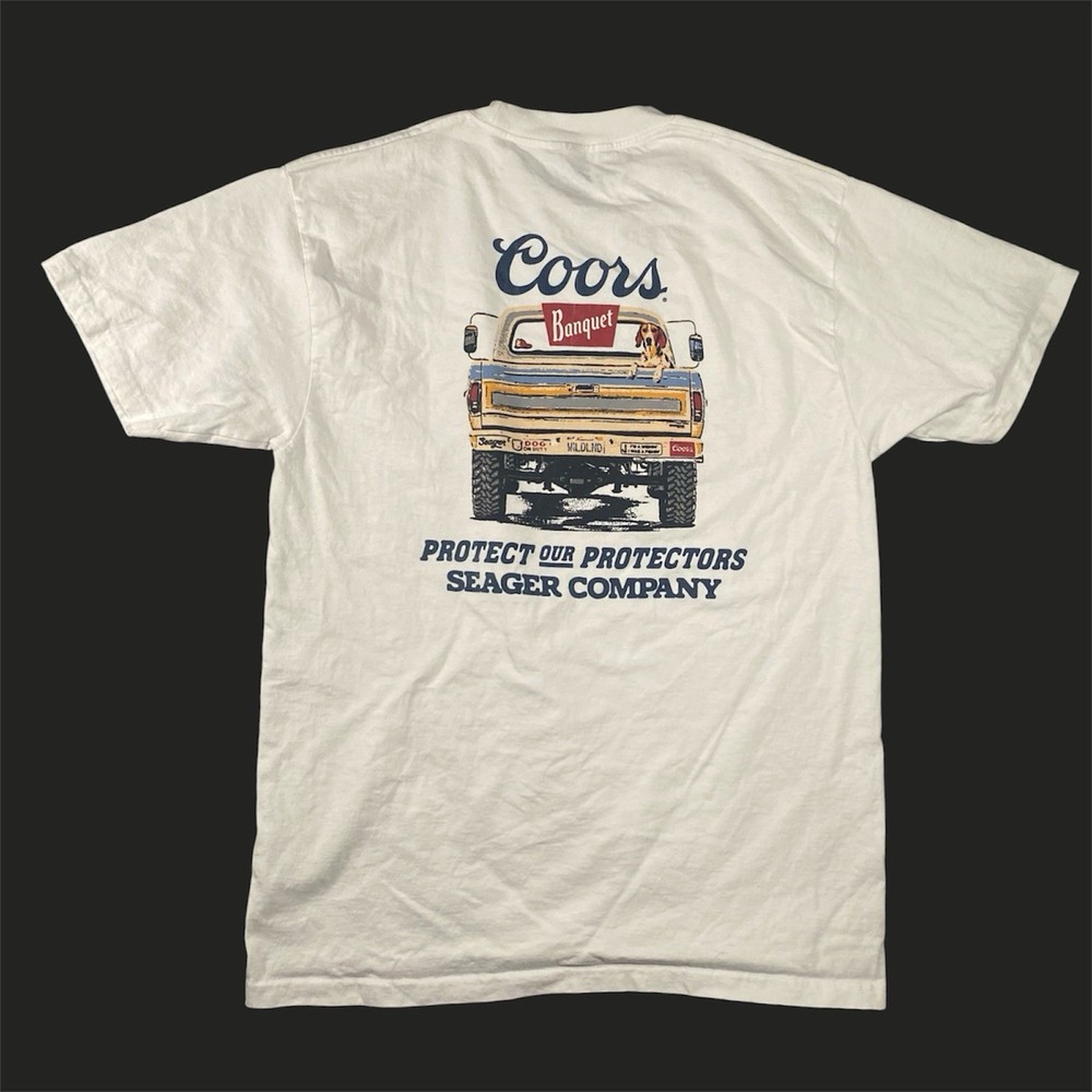 Seager Coors Banquet White Graphic Tee Men's Size Medium Hound Dog