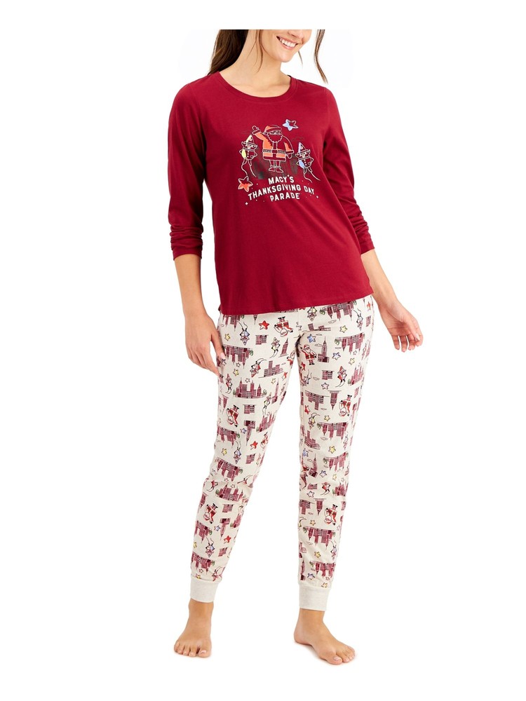 FAMILY PJs Womens Maroon Top Elastic Band Long Sleeve Lounge Pants Pajamas XL