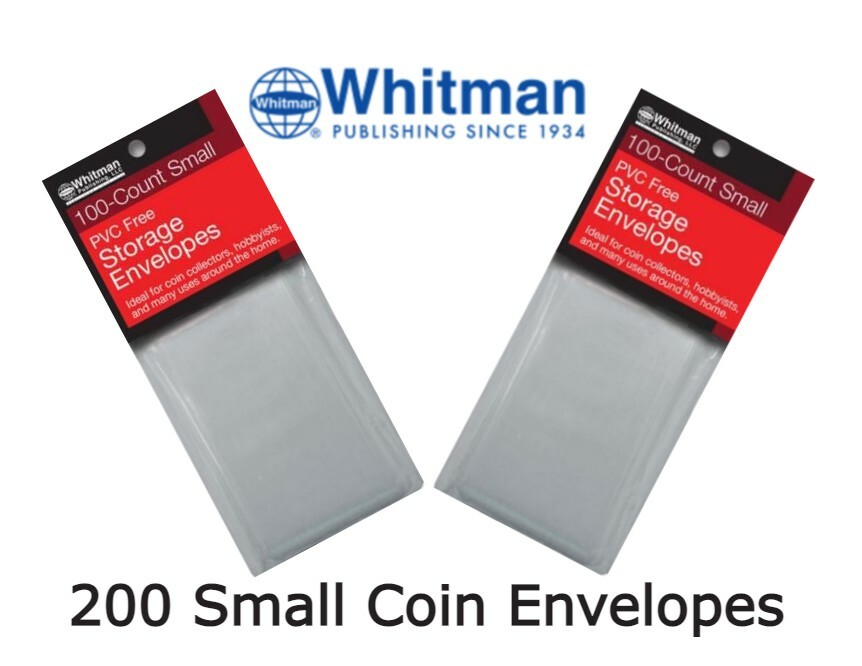 200 Whitman PVC Acid Free Coins Storage Small Envelopes 1X3 Clear Safe Display-image