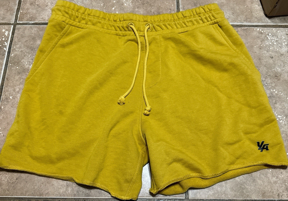 YoungLA Men's Yellow Solid Sweat Shorts Drawstring Closure Pockets Logo
