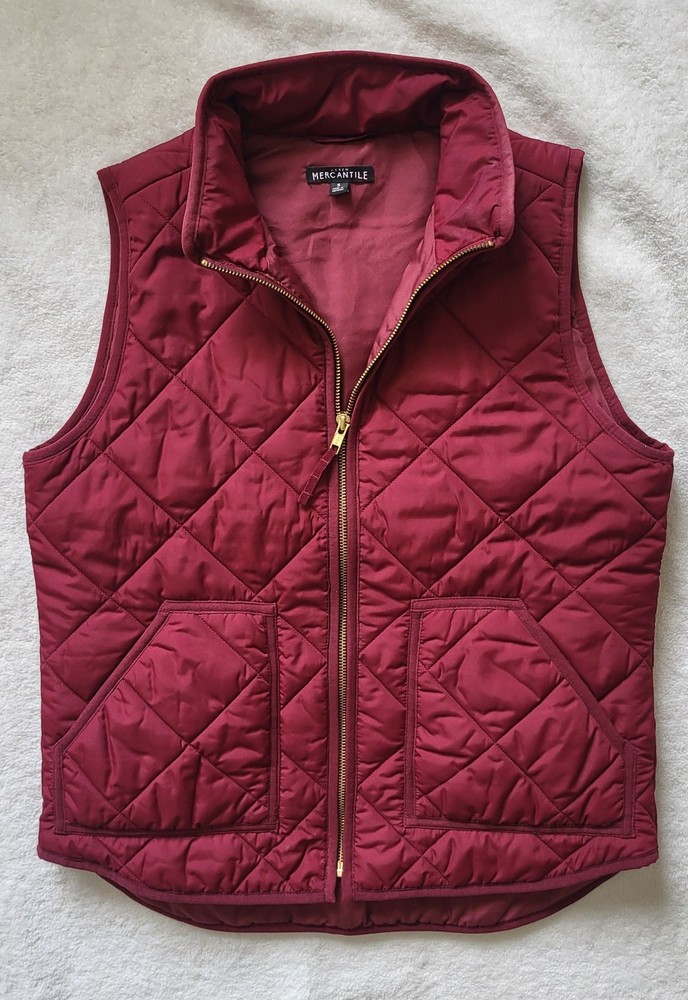 J Crew Mercantile Puffer Vest Women's Size S Burgundy Quilted Full Zip