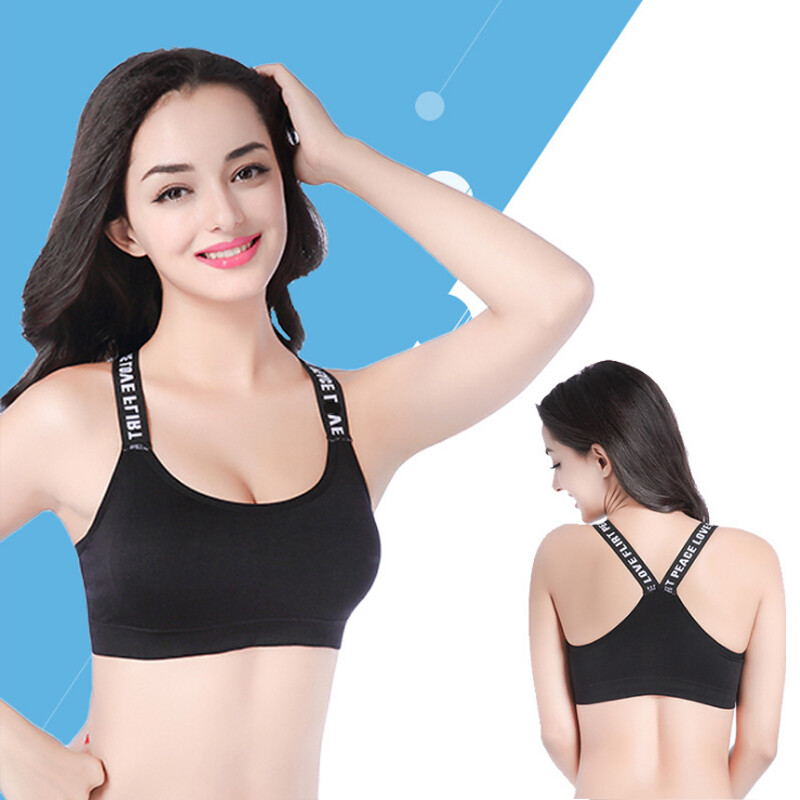 Women's Letter Print Crop Lace Up Sports Tops Wrap Chest Casual Sexy Yoga Bra