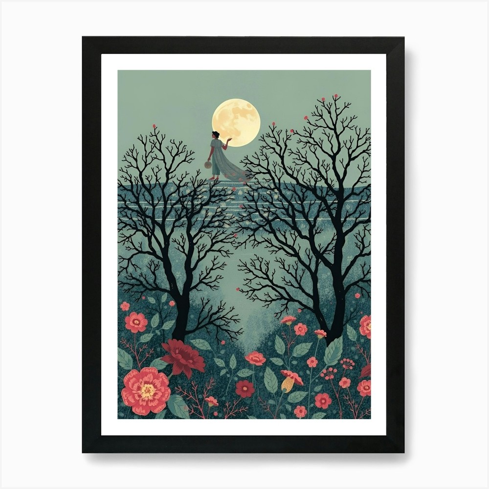 Moonlight In The Trees Framed Art Print Canvas Wall Decor  