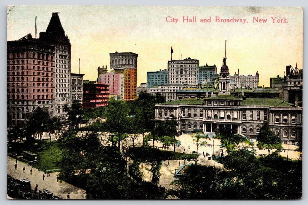 New York~City Hall Bldg & Broadway Birds Eye View~Success Co Pub Vtg Postcard