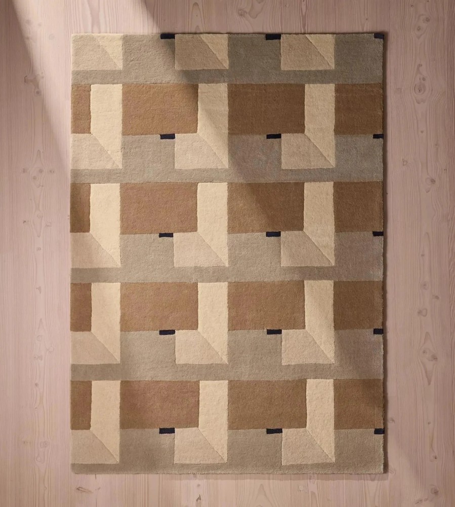 Handmade Wool Area Rug | Contemporary Beige Brown Geometric Carpet 8x10 ft
