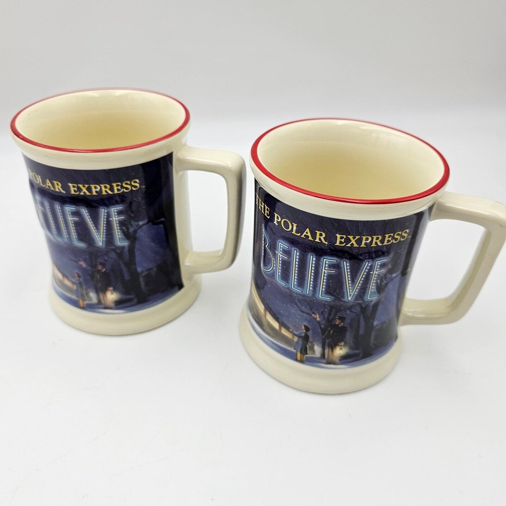Set of 2 Polar Express Believe 3D Ceramic Coffee Mugs 15oz Warner Bros
