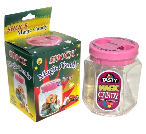 SHOCK MAGIC CANDY JAR Open Lid Electric Zap Shocking Prank Money Gift Joke Funny