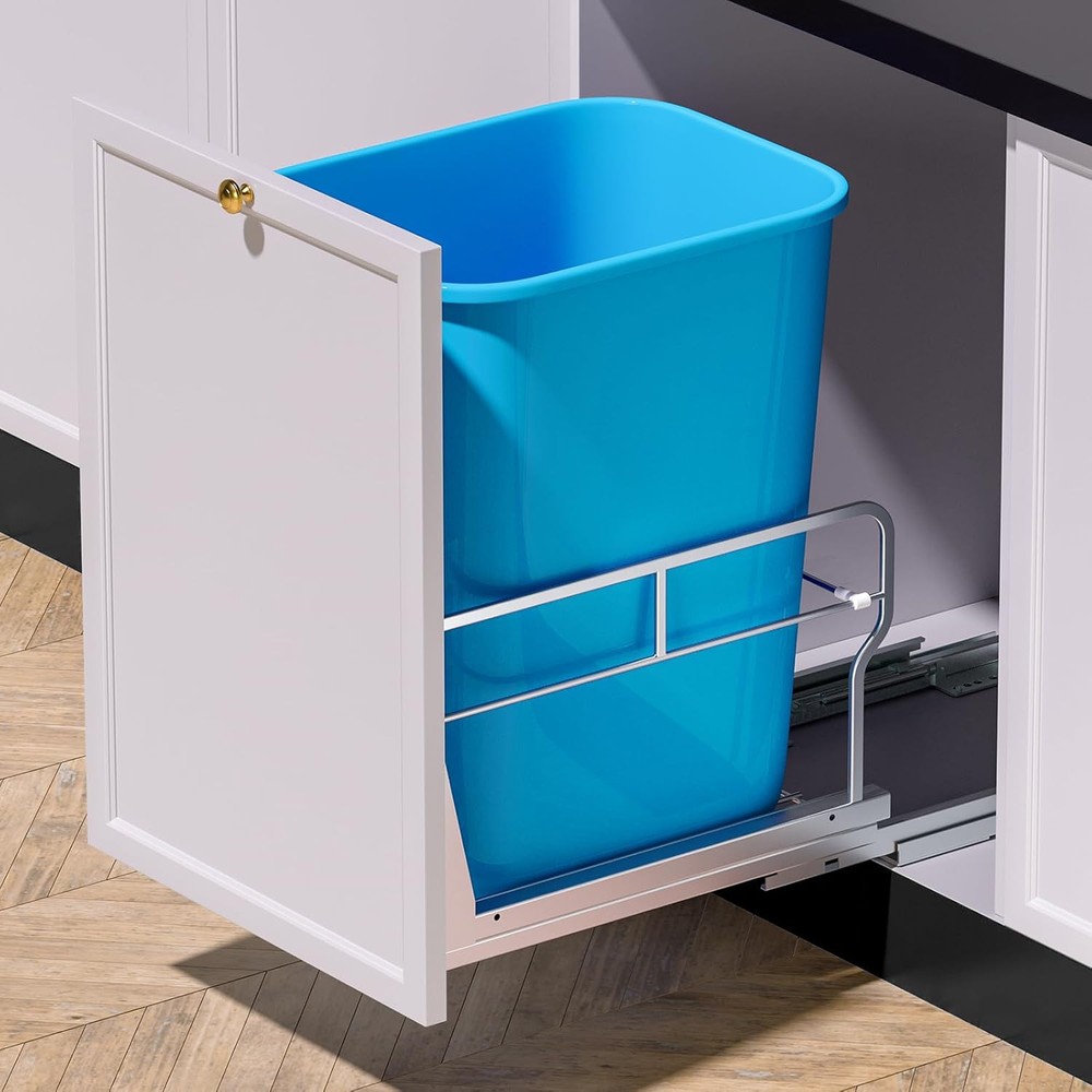 Insputer Pull Out Trash Can Under Cabinet with Soft-Close Single, Blue