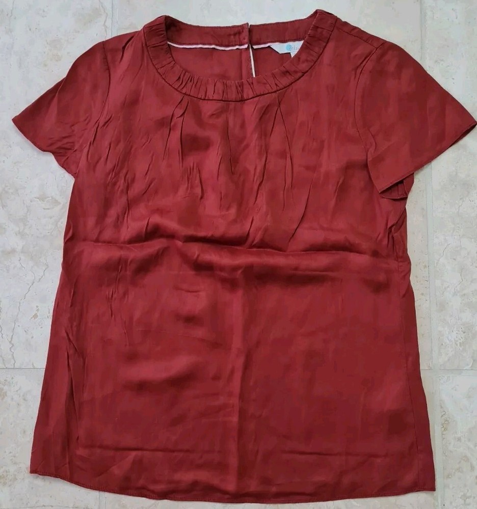 Boden Ladies Silk Mix Short Sleeve Blouse in Conker UK 8 VGC T27
