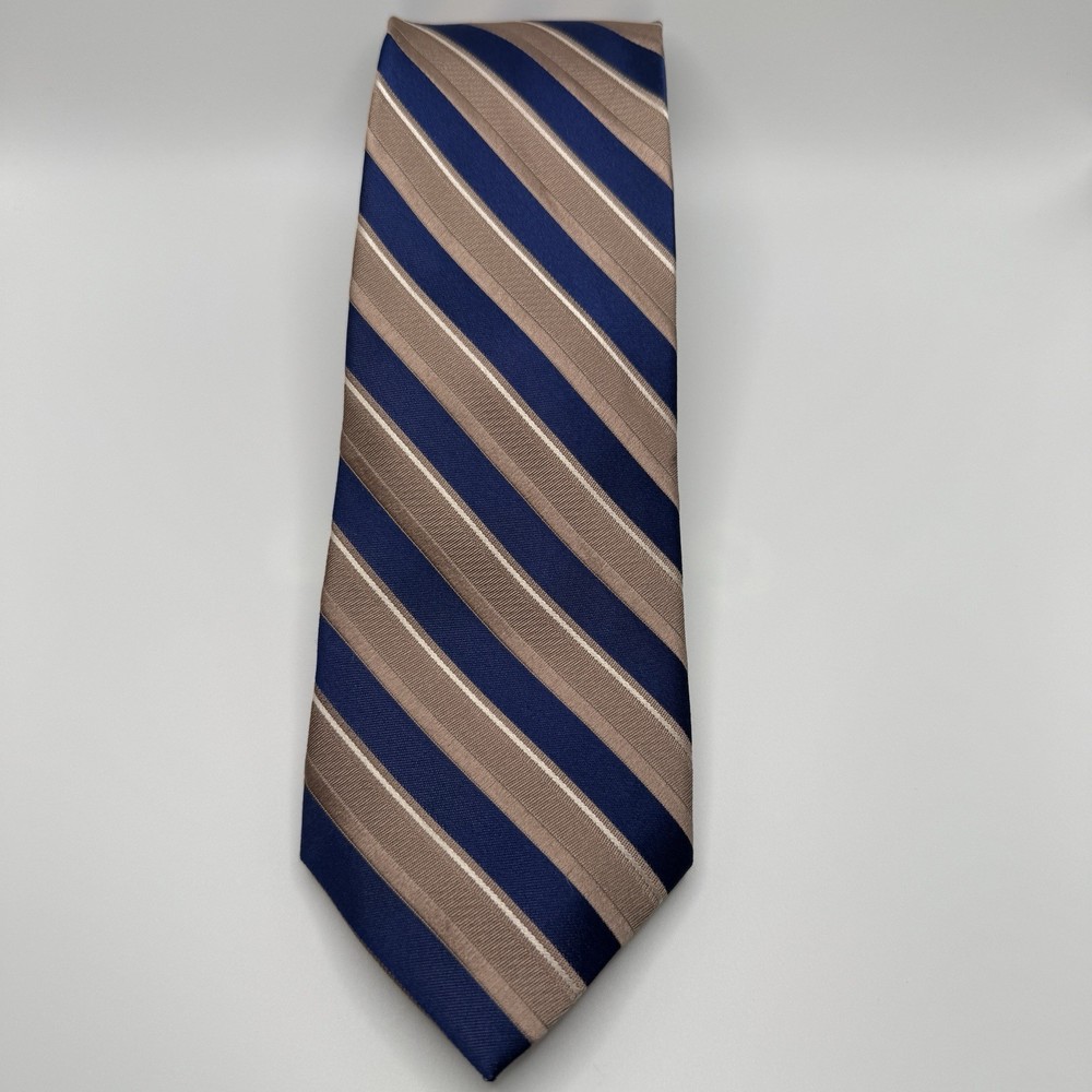 Stafford Tailored Culture Brown & Blue Striped Handmade Silk Tie 3.25”x59”