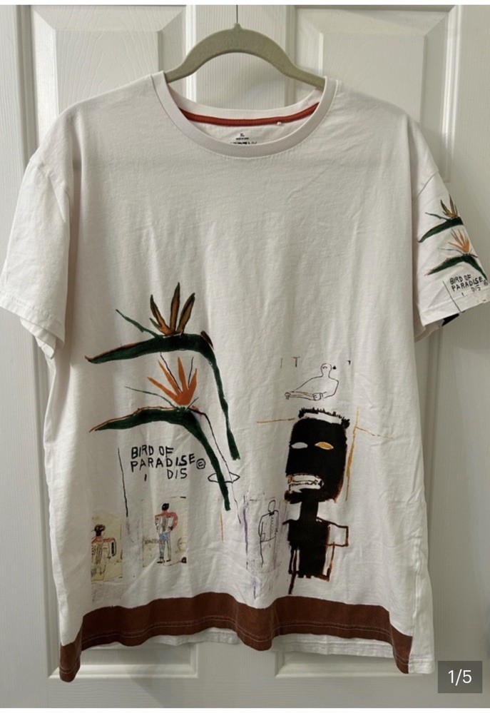 Uniqlo SPRZ NY Basquiat Bird of Paradise Graphic T-Shirt White Brown Hem XL
