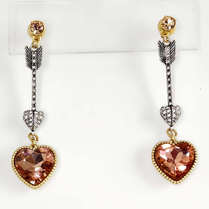 Heidi Daus Crystal Arrow Heart Drop Earrings for Women Retro Chic Vacation Jewelry  
