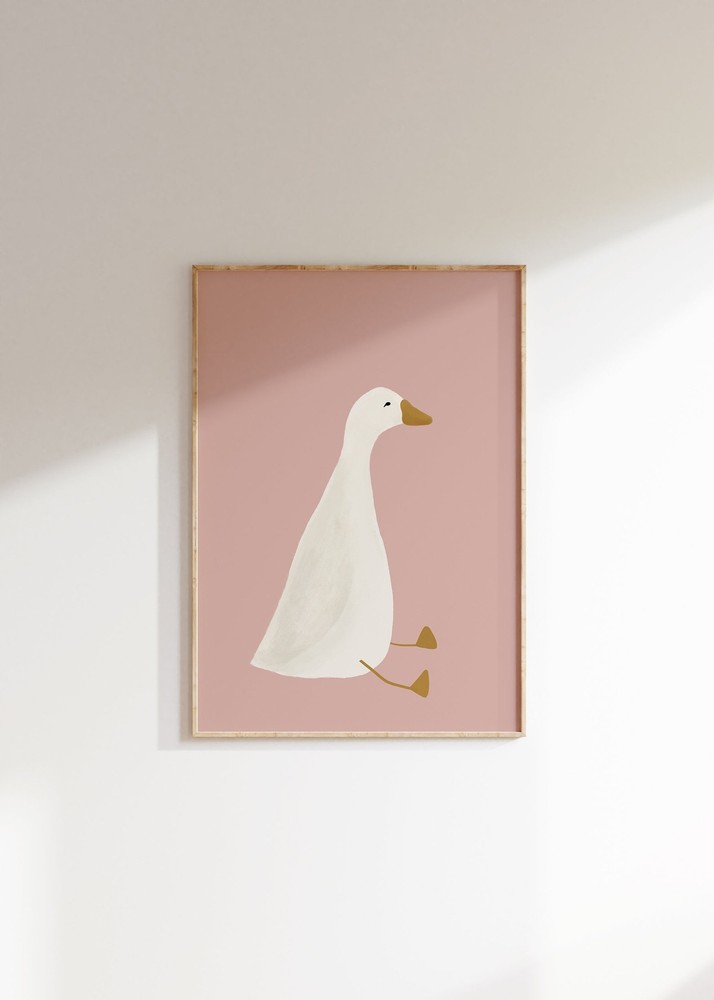 Silly Goose Wall Art Cute Goose Poster Light Pink Nursery Decor Farm Animal